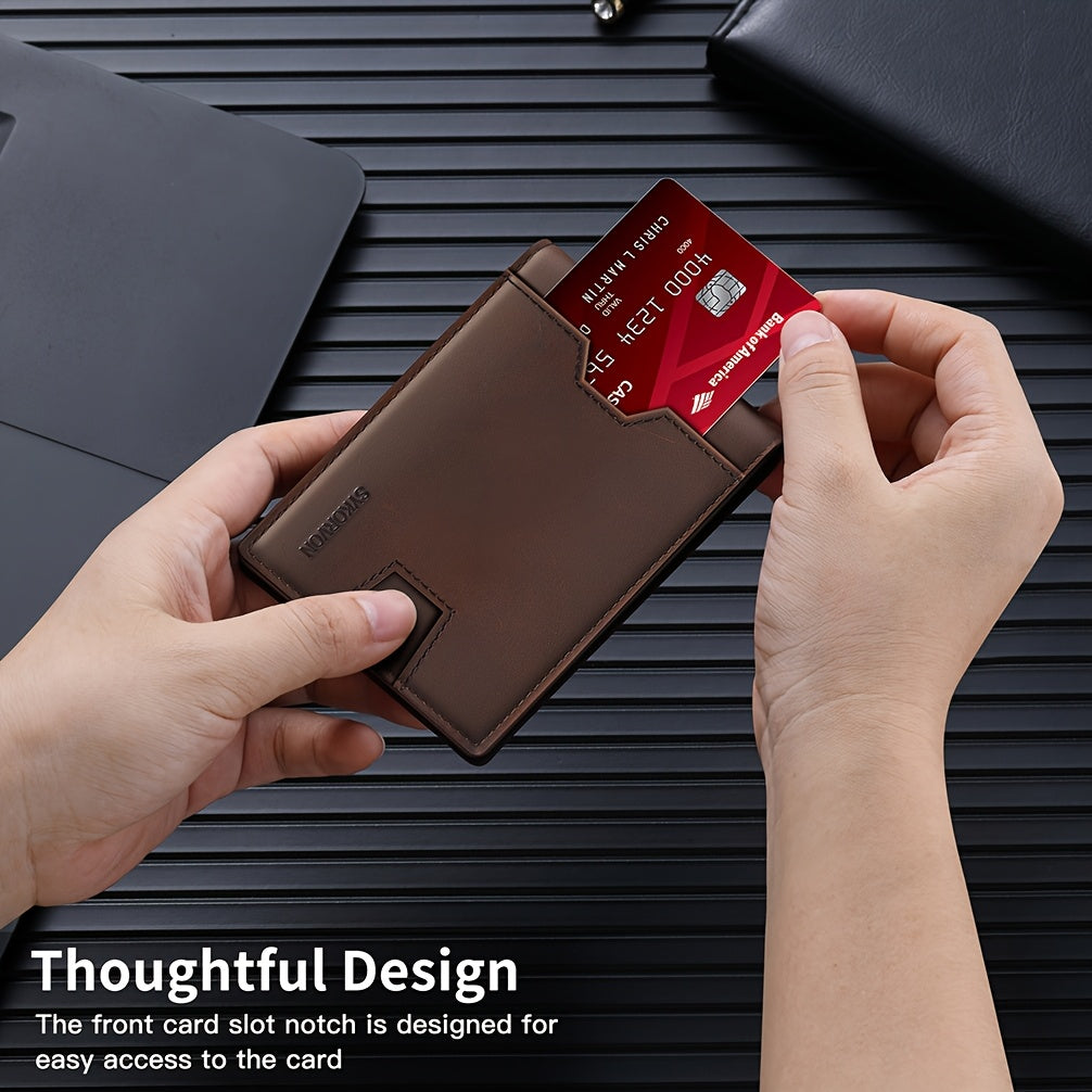 Genuine Leather Bifold Wallet Men, RFID Shielding Wallet Front Pocket Wallet, Suitable for Son and Daughter to Send Daddy'S Wallet