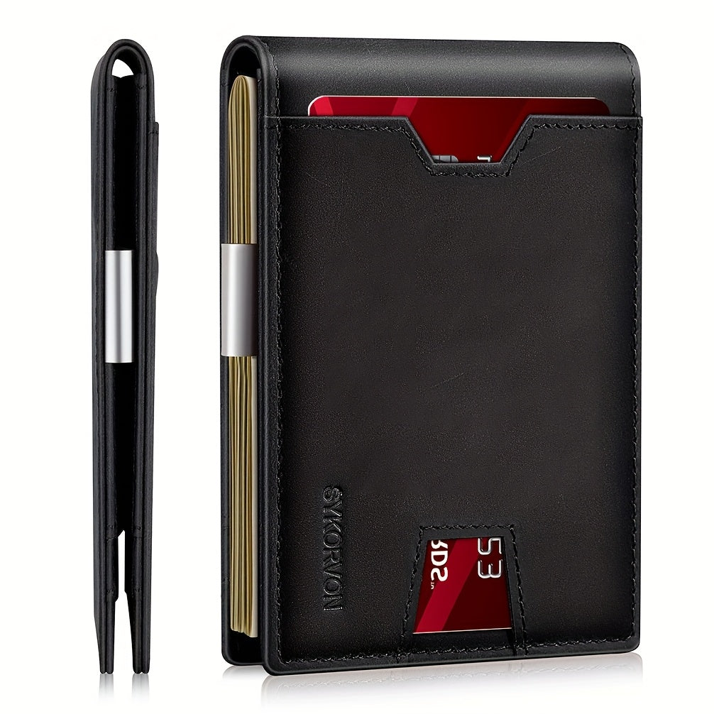 Genuine Leather Bifold Wallet Men, RFID Shielding Wallet Front Pocket Wallet, Suitable for Son and Daughter to Send Daddy'S Wallet