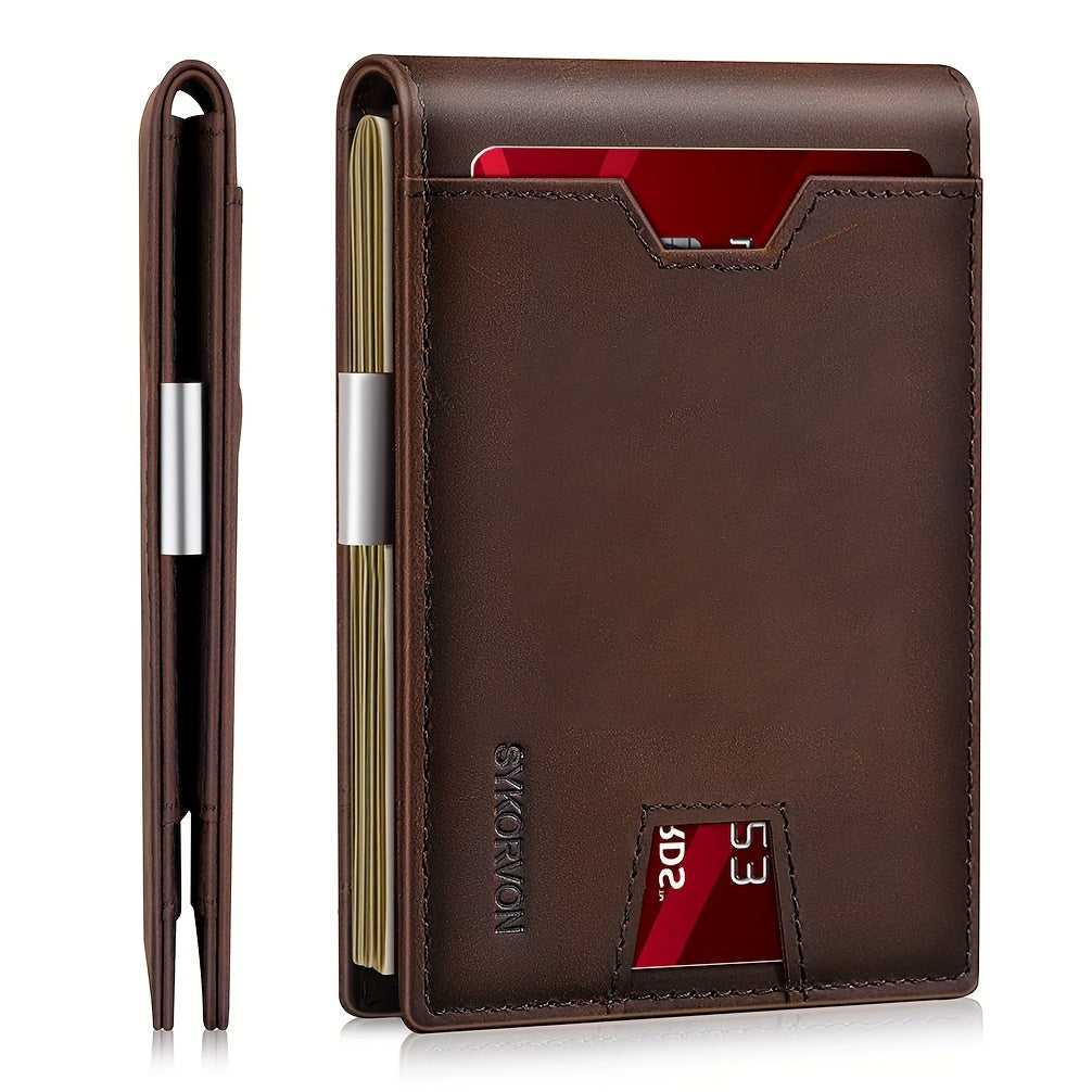Genuine Leather Bifold Wallet Men, RFID Shielding Wallet Front Pocket Wallet, Suitable for Son and Daughter to Send Daddy'S Wallet