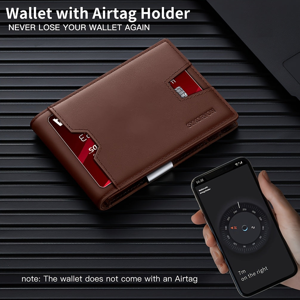 Genuine Leather Bifold Wallet Men, RFID Shielding Wallet Front Pocket Wallet, Suitable for Son and Daughter to Send Daddy'S Wallet