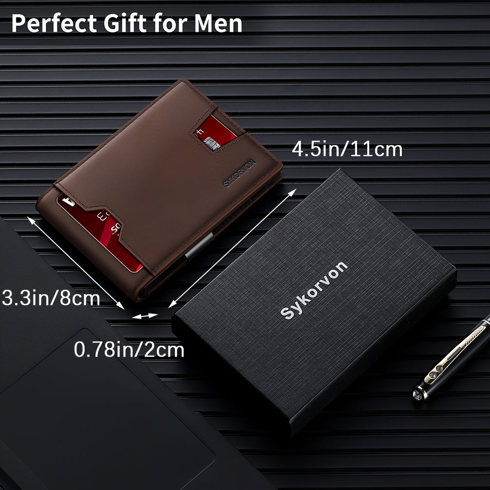 Genuine Leather Bifold Wallet Men, RFID Shielding Wallet Front Pocket Wallet, Suitable for Son and Daughter to Send Daddy'S Wallet