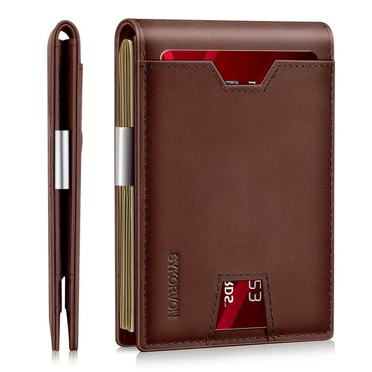 Genuine Leather Bifold Wallet Men, RFID Shielding Wallet Front Pocket Wallet, Suitable for Son and Daughter to Send Daddy'S Wallet