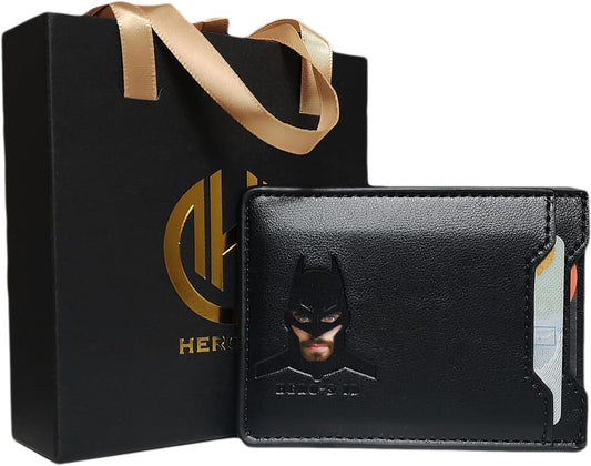 Leather Bat Wallet - Personalized Wallet Man Woman, Superhero Mask - Slim Card Holder, Bat ID Heroic Wallet- Unique Holiday Gift Birthday, Anniversary, for Dad, Husband, Boyfriend, Wife, Father'S Day