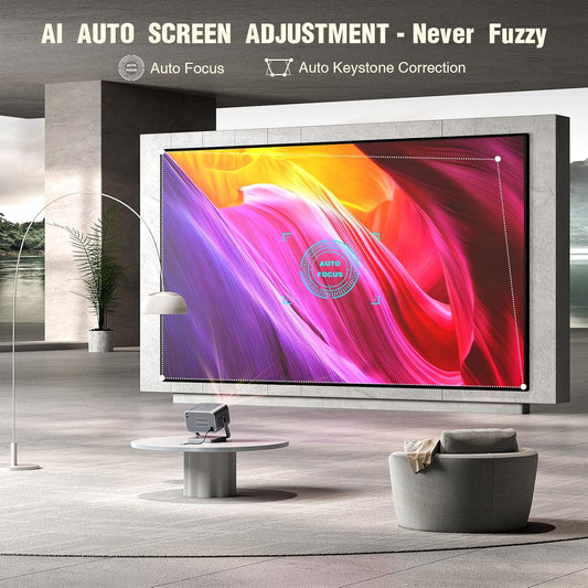 [Netflix Officially & Auto Focus]  4K Projector with Wifi and Bluetooth, 3D Stereo Sound & Auto Keystone Video Projector, 1200ANSI Outdoor Movie Projector, 50% Zoom, MAX 300''Display (Grey)