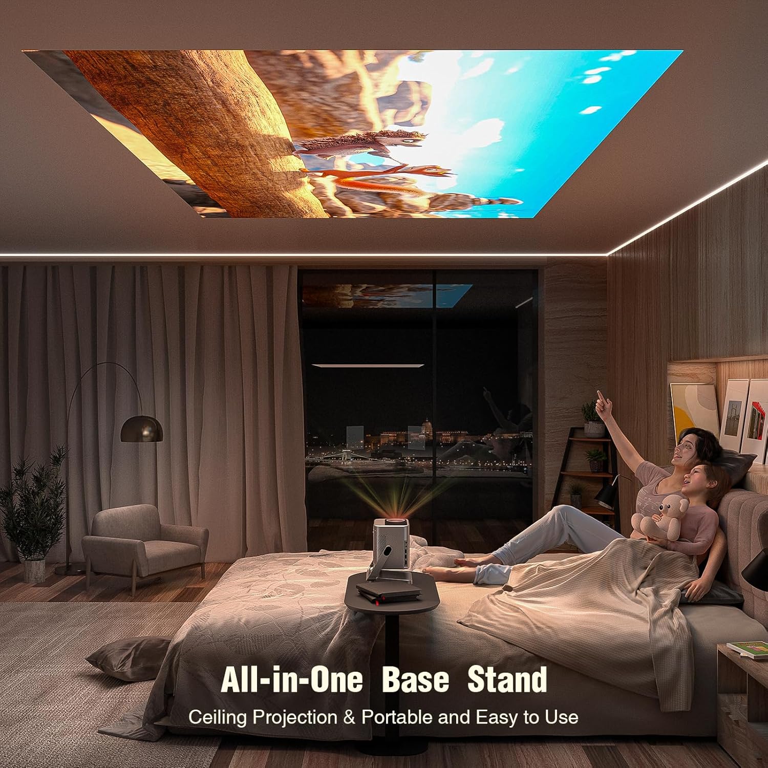 [Netflix Officially & Auto Focus]  4K Projector with Wifi and Bluetooth, 3D Stereo Sound & Auto Keystone Video Projector, 1200ANSI Outdoor Movie Projector, 50% Zoom, MAX 300''Display (Grey)