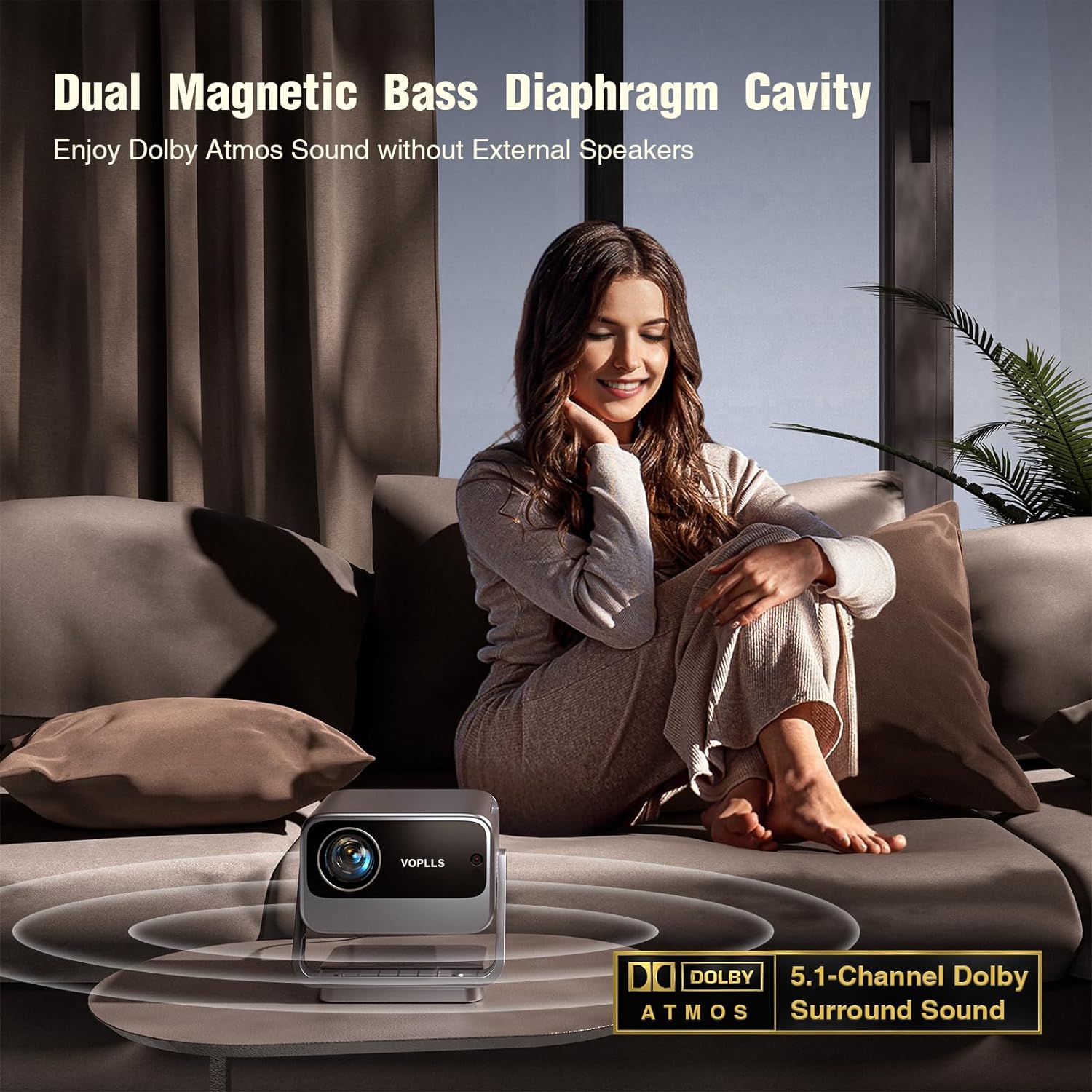 [Netflix Officially & Auto Focus]  4K Projector with Wifi and Bluetooth, 3D Stereo Sound & Auto Keystone Video Projector, 1200ANSI Outdoor Movie Projector, 50% Zoom, MAX 300''Display (Grey)